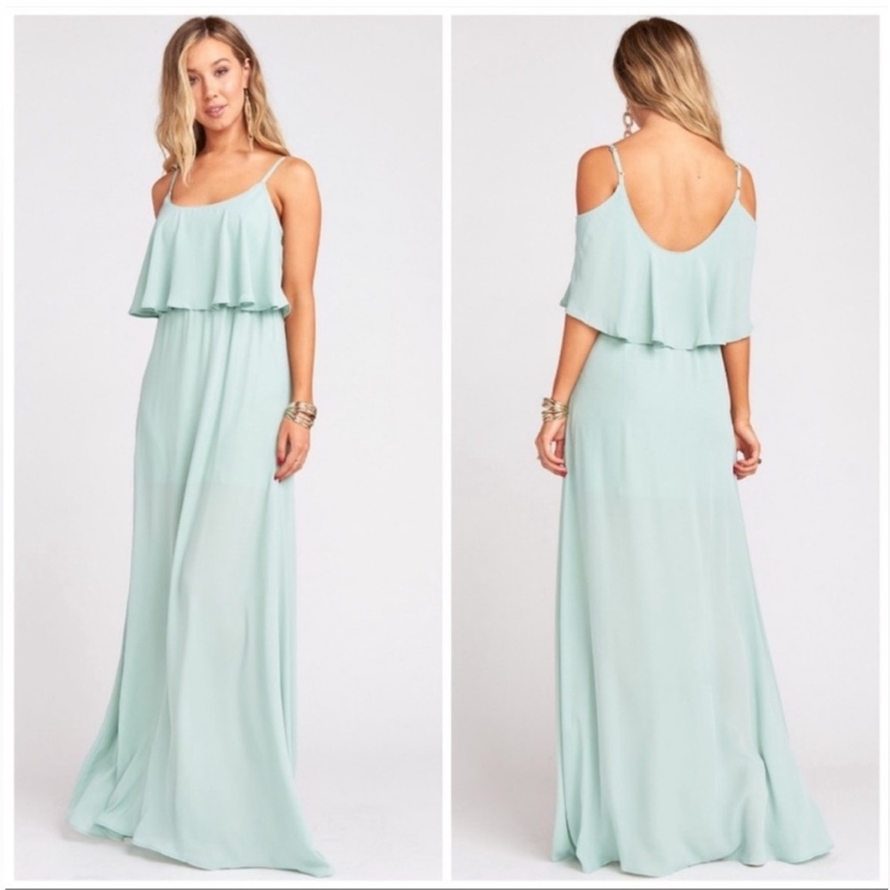Caitlin Ruffle Maxi Dress ~ Dusty Mint Crisp